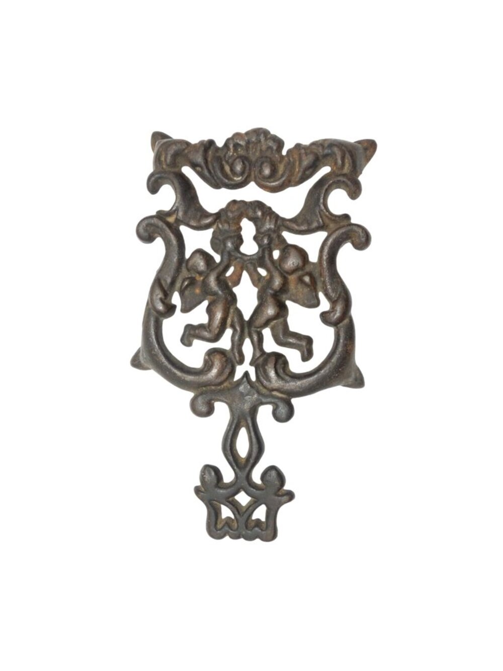 Vintage Wilton Cast Iron Trivet Cherub Angel Cupid Ornate Design 8"